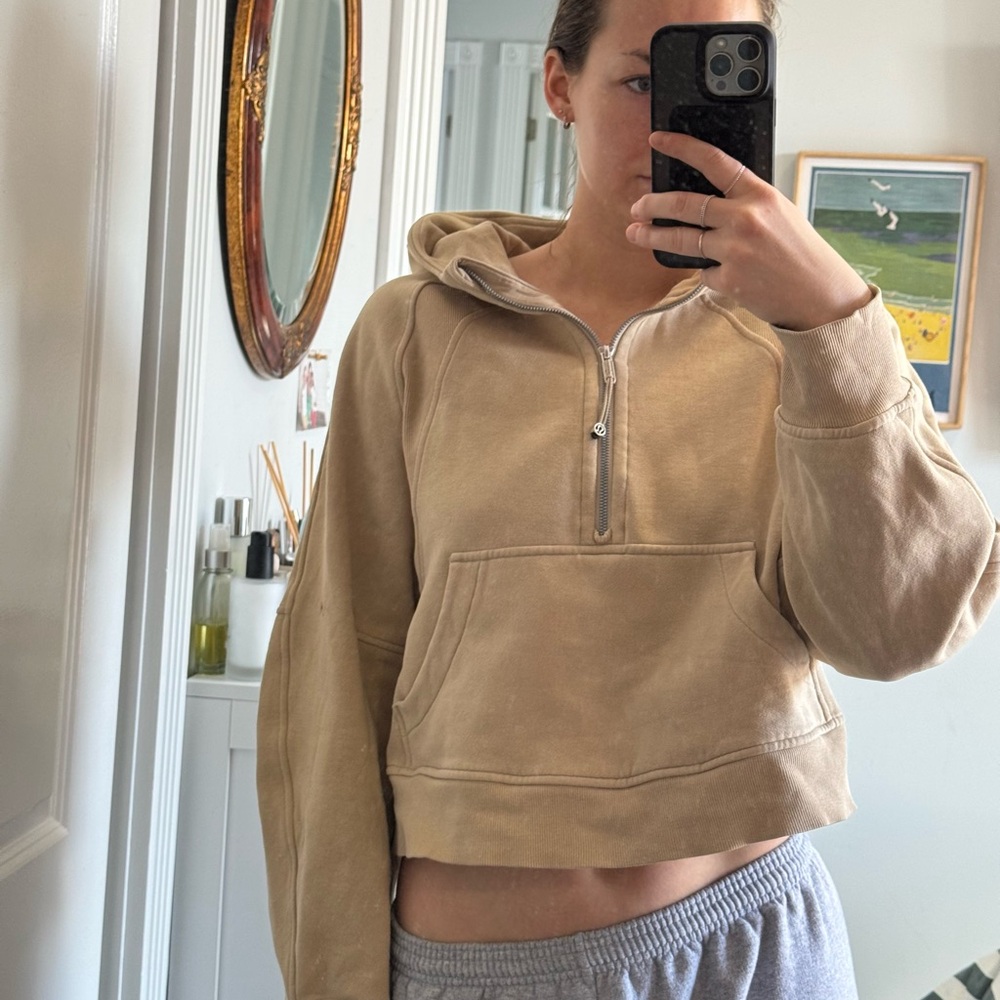 lululemon athletica tan scuba oversized quarter zip hoodie Jacket